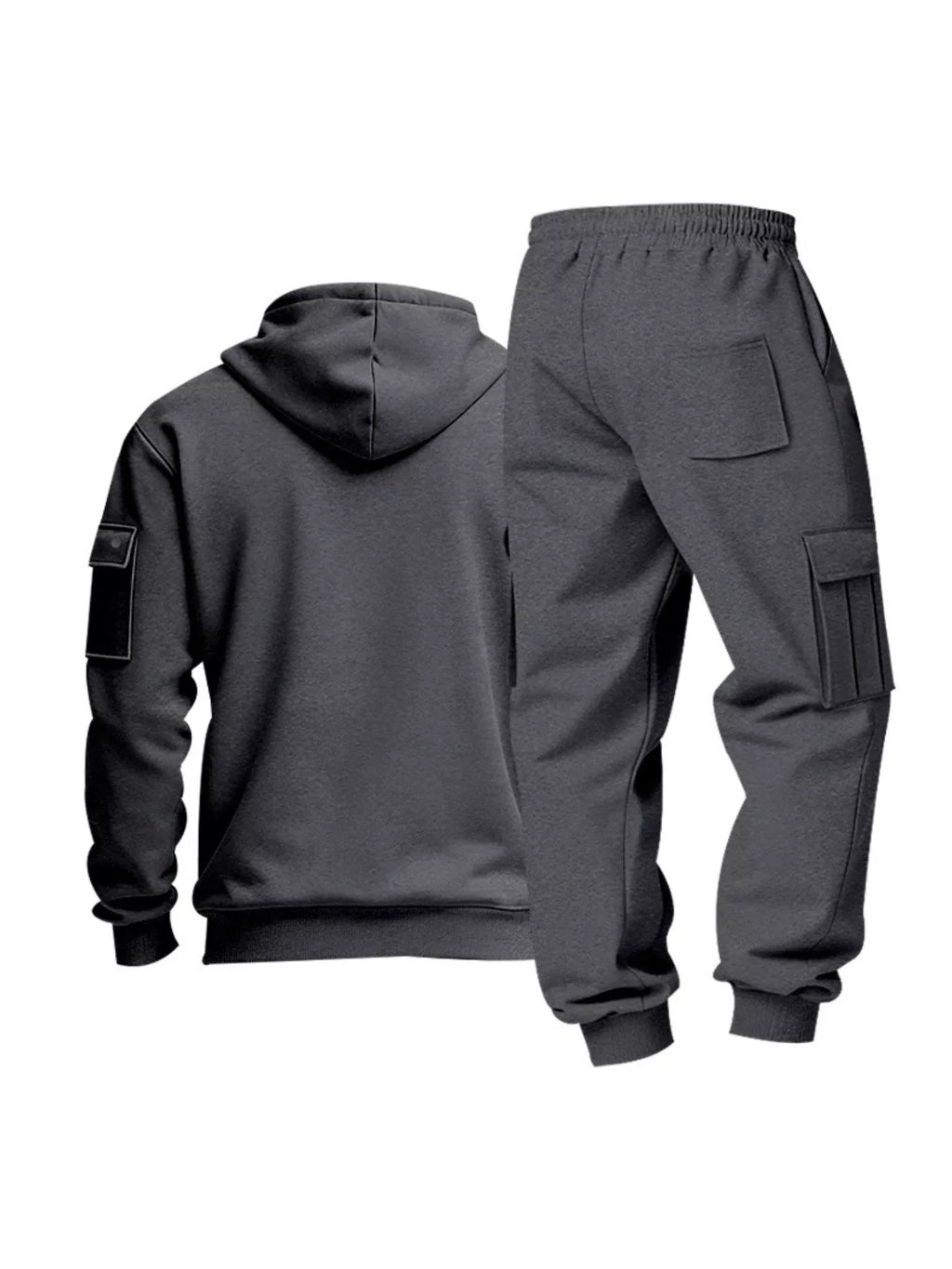 Half Zip Hoodie and Cargo Pants Set Plus Size in Black for Men