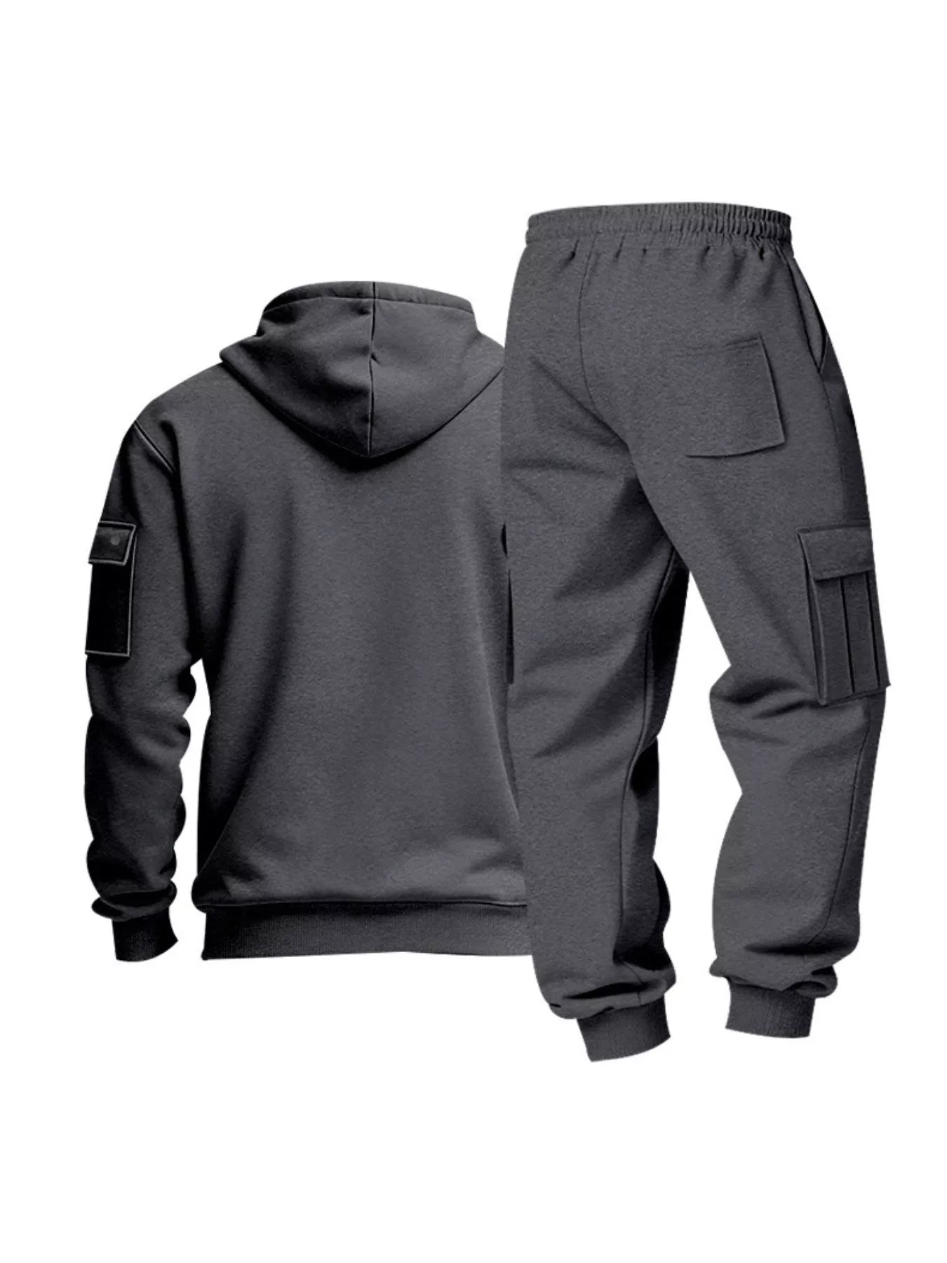Half Zip Hoodie and Cargo Pants Set Plus Size in Black for Men