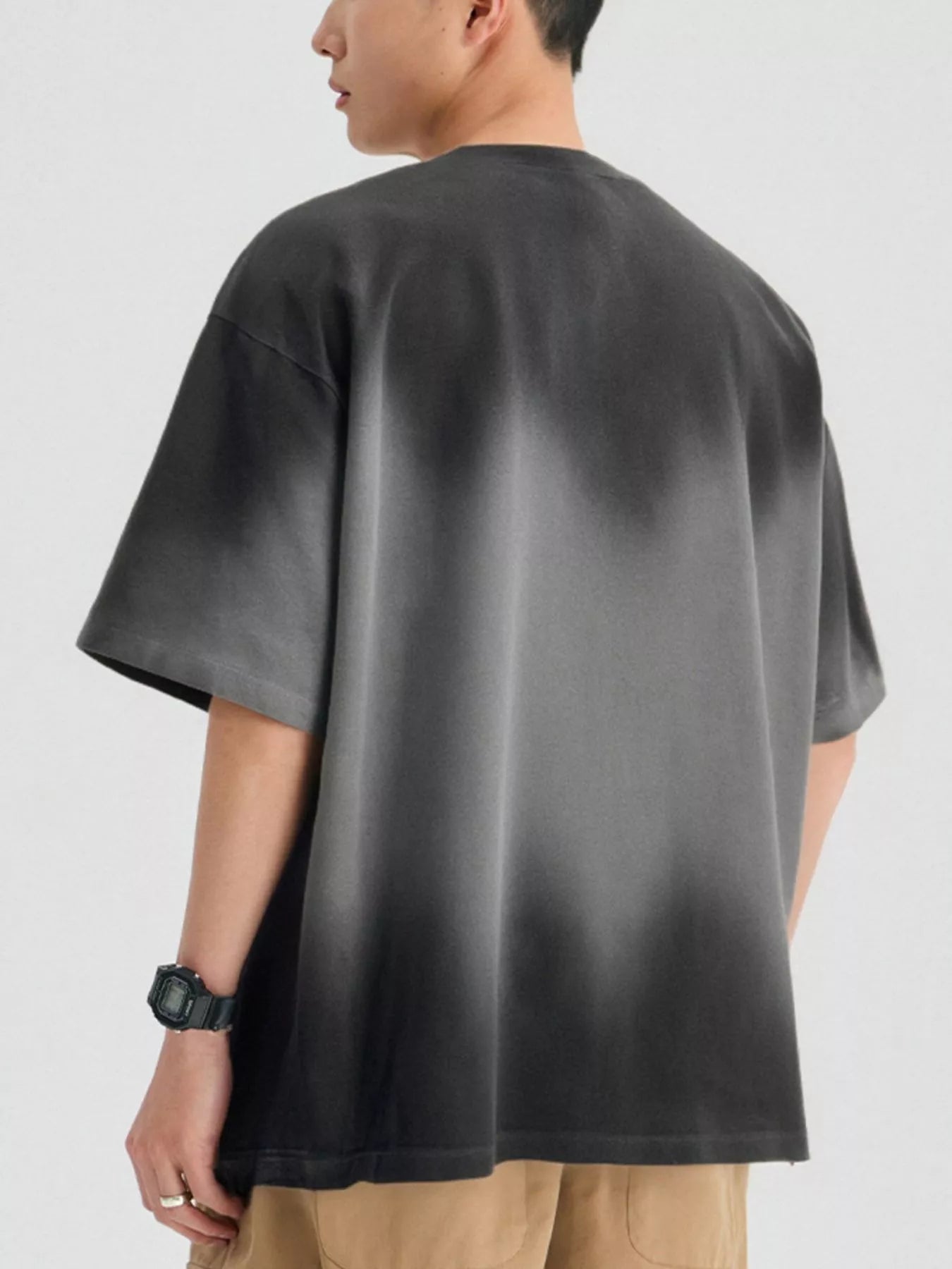 Gradient Round Neck Oversized T-Shirt in Army Green for Men