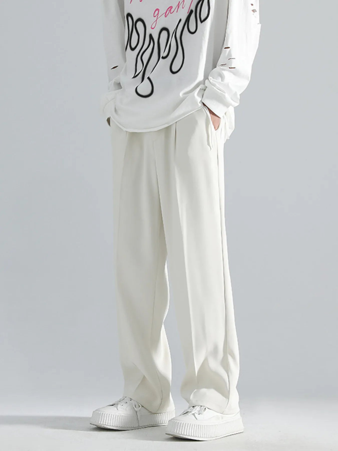 Loose Fit Casual Pants Plus Size in Creamy-White for Men