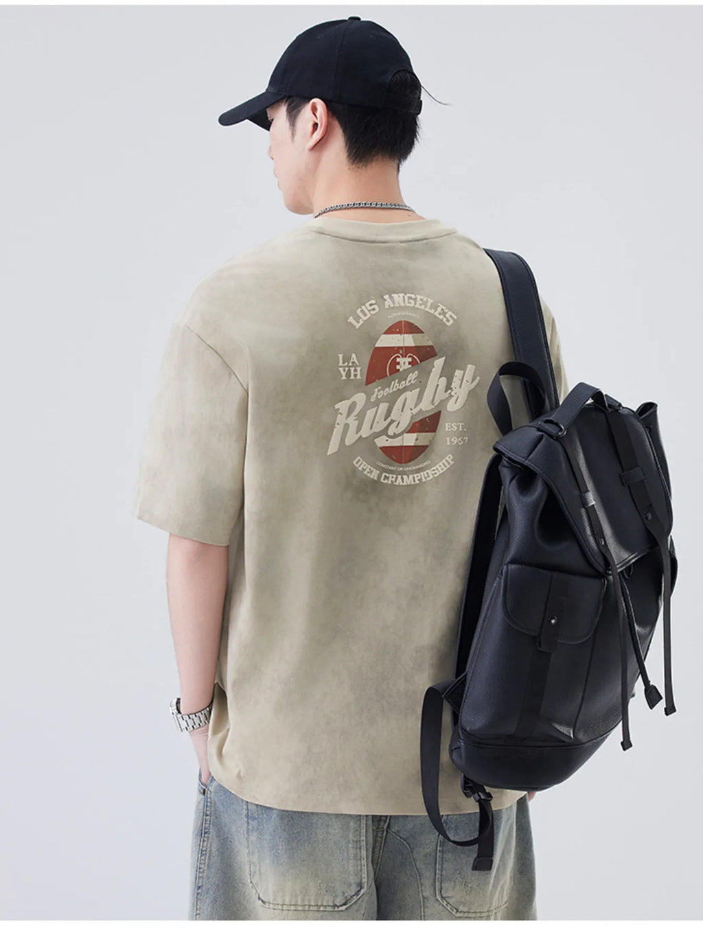 Plus Size Round Neck Short Sleeve T-Shirt in Beige for Men