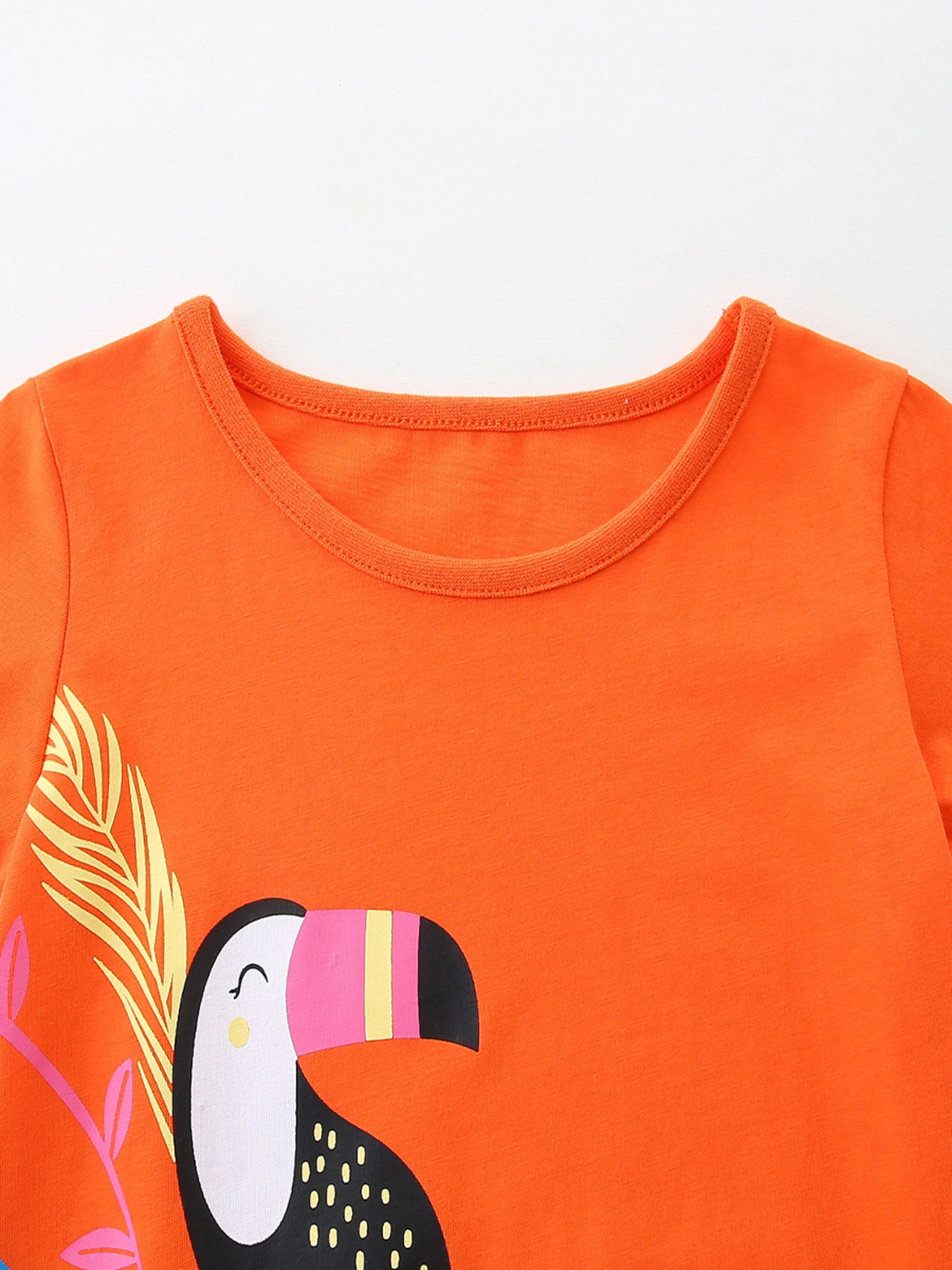 Toucan Print Casual Dress in Orange for Girls