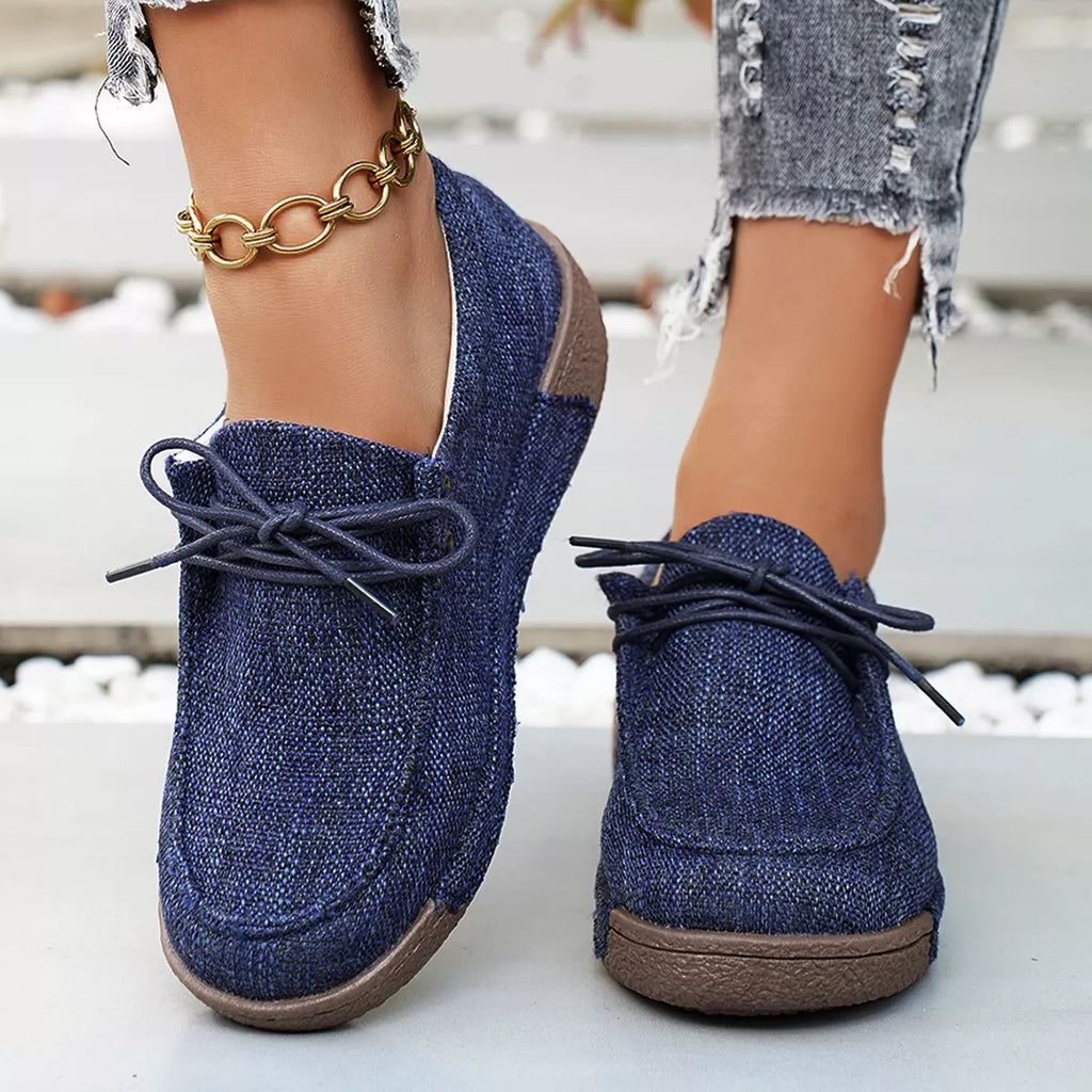 Round Toe Lace-Up Sneakers in Black for Women