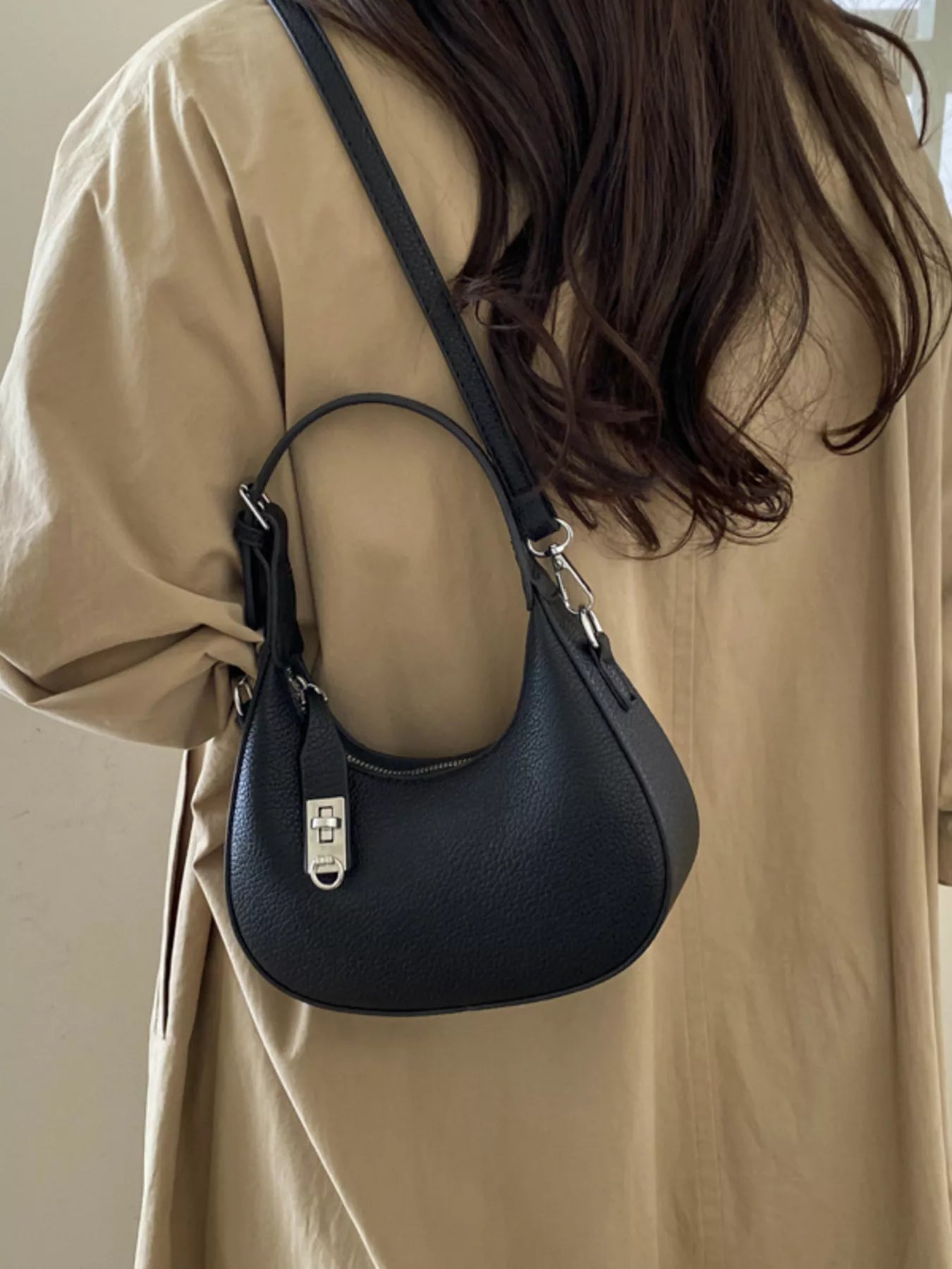 Leather Crescent Crossbody Bag for Women