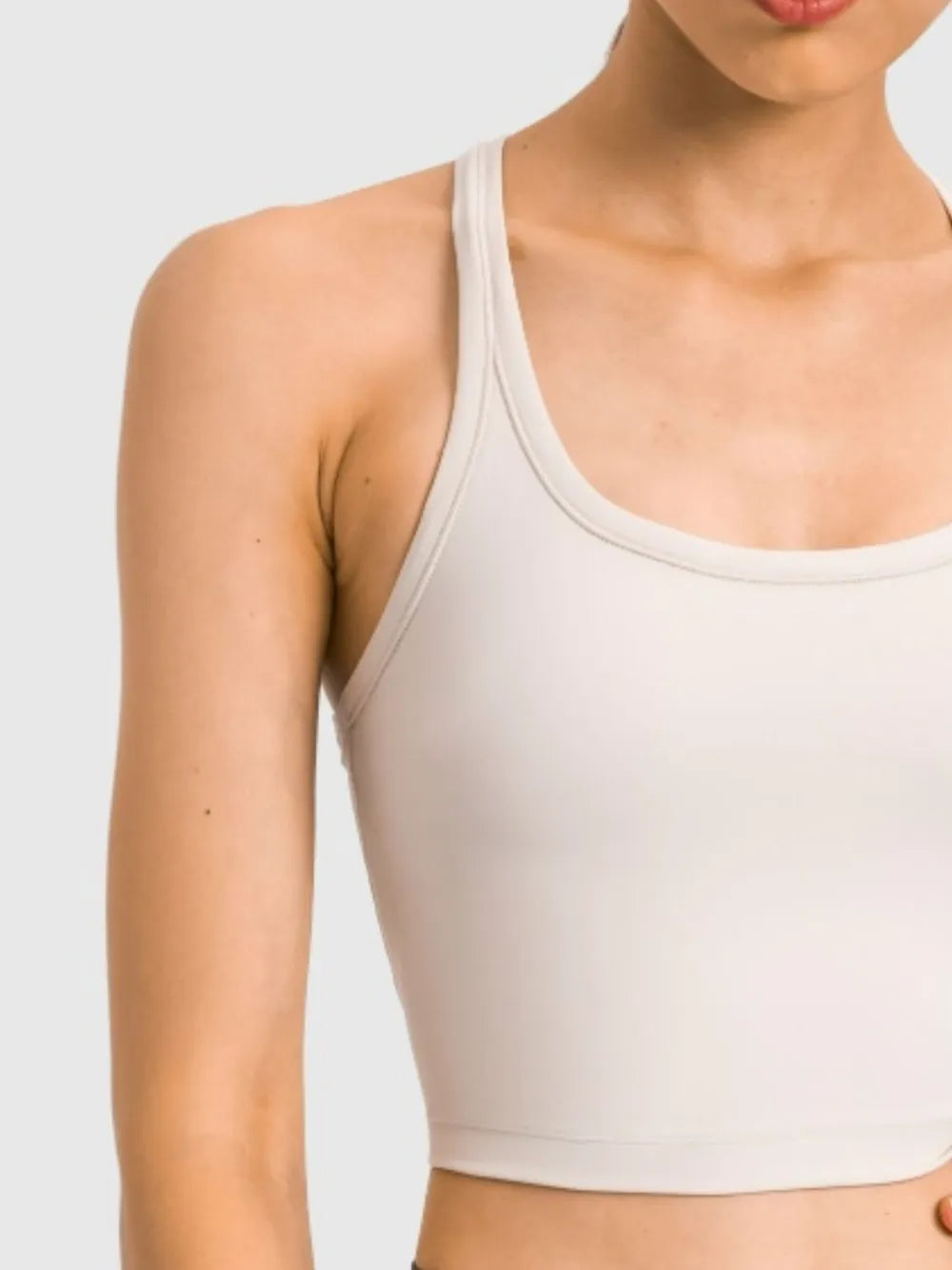 Scoop Neck Active Tank with Detachable Chest Pads in Sage for Women