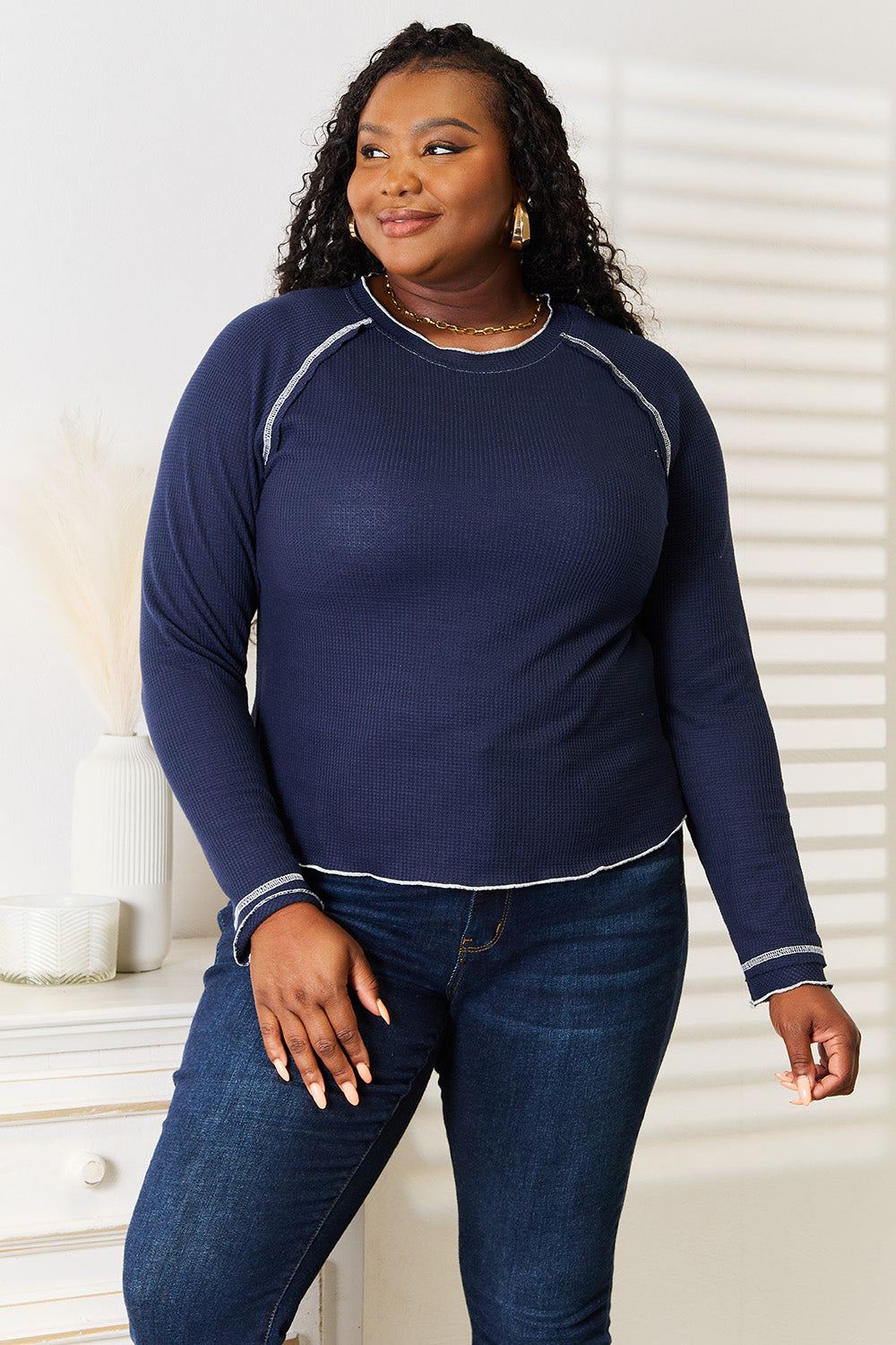 Long Raglan Sleeve Round Neck Top for Women