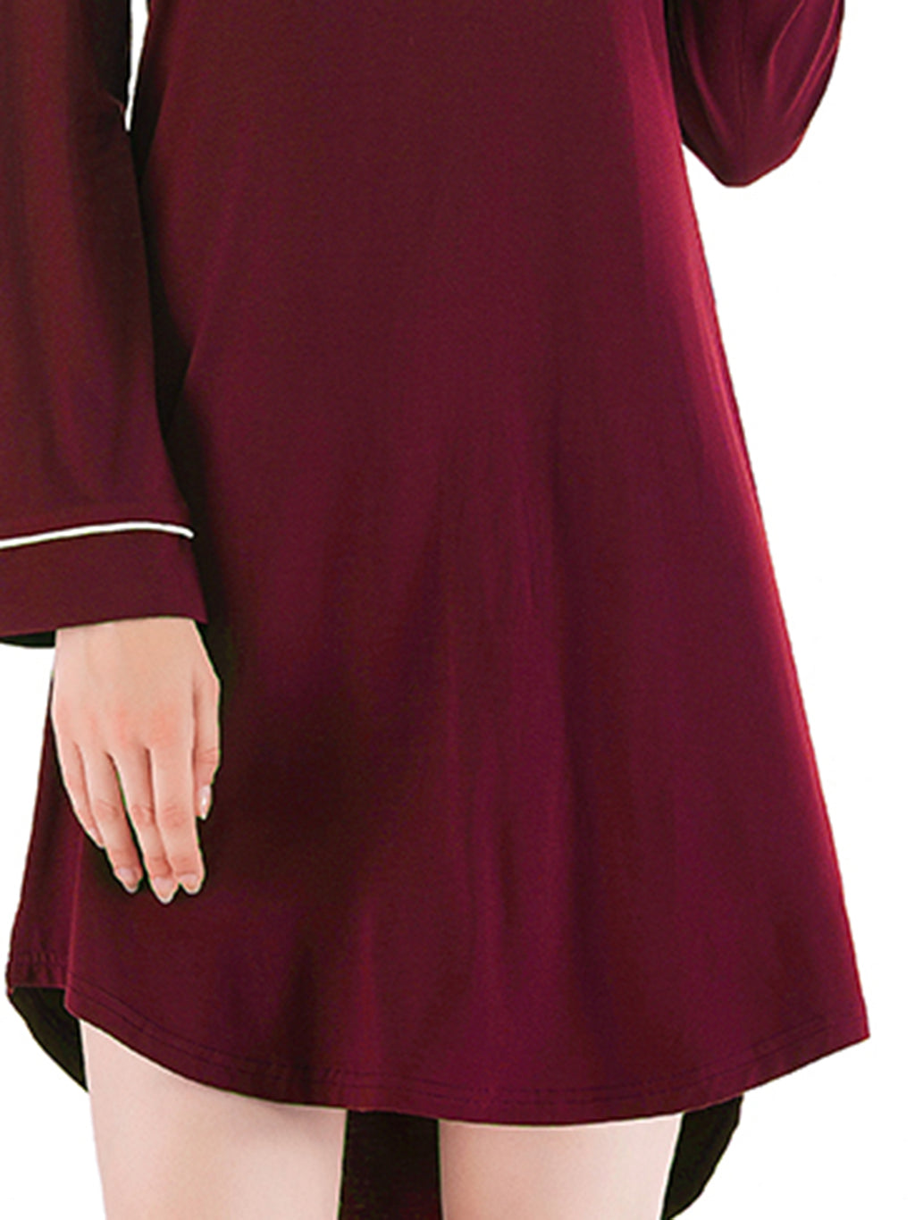 Round Neck Night Dress with Pocket in Wine for Women