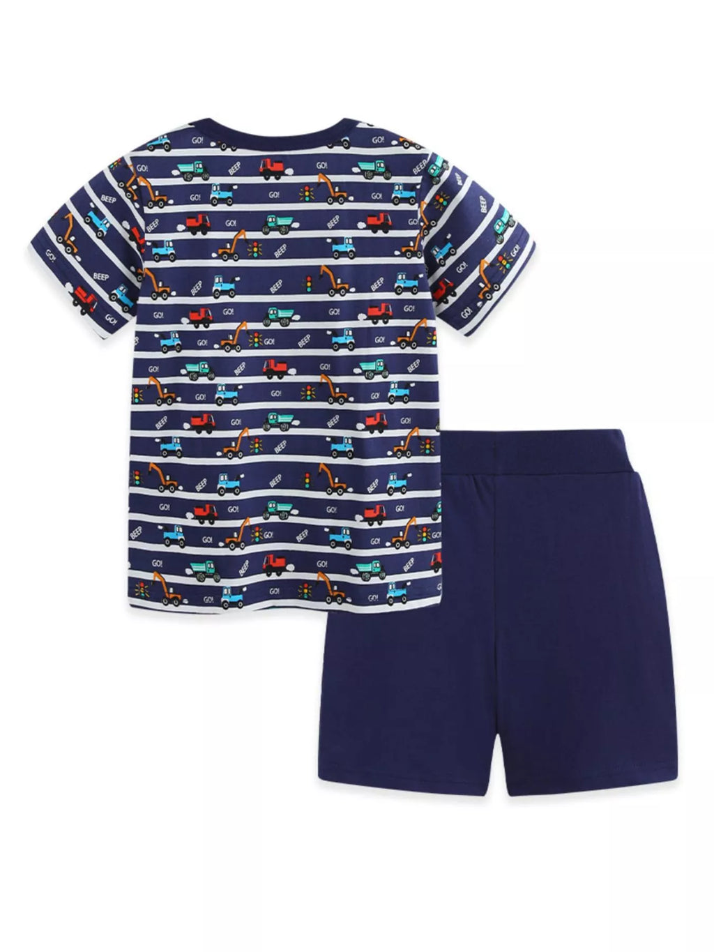 Vehicle Print Striped Tee & Shorts Set for Boys