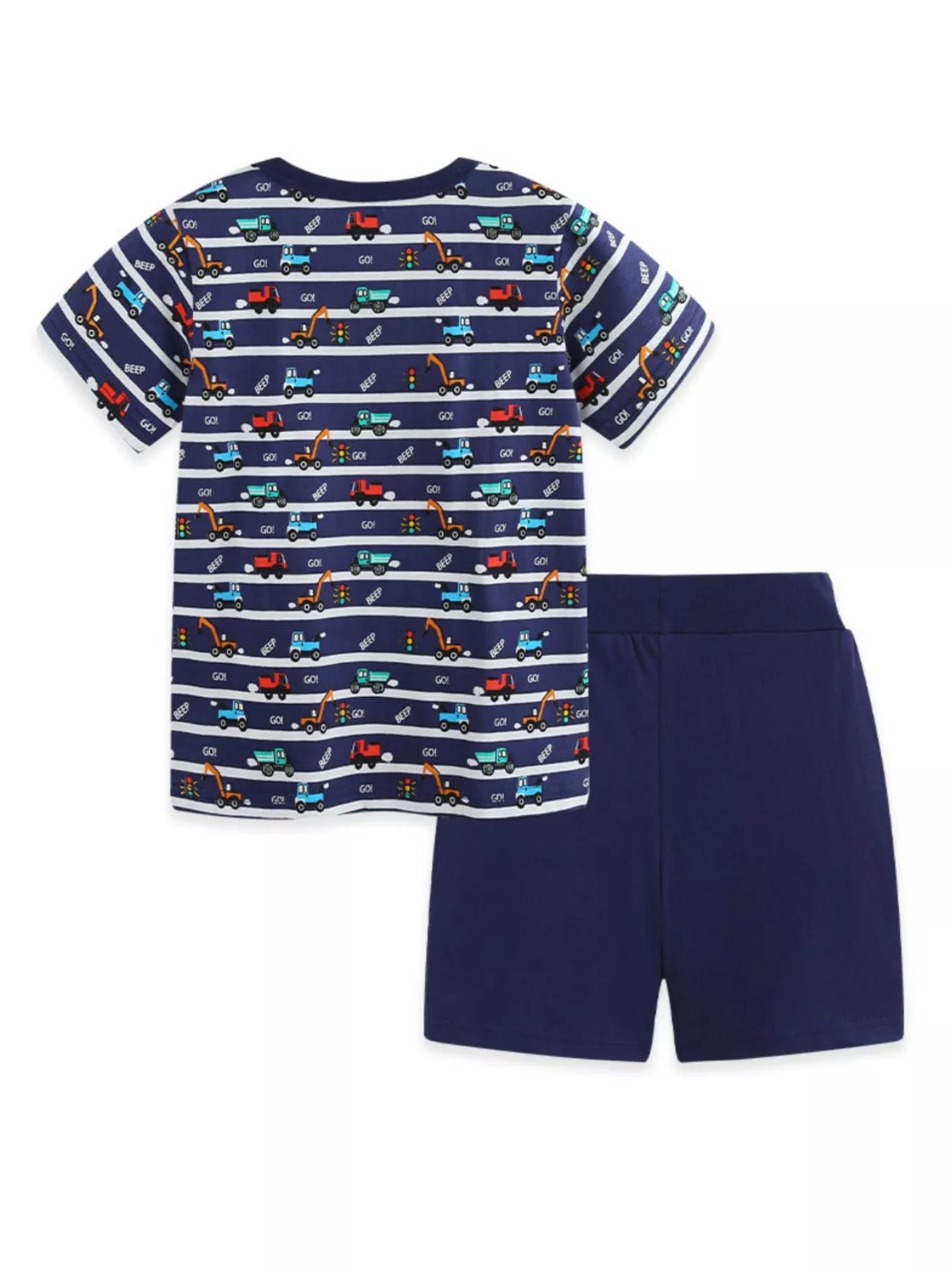 Vehicle Print Striped Tee & Shorts Set for Boys