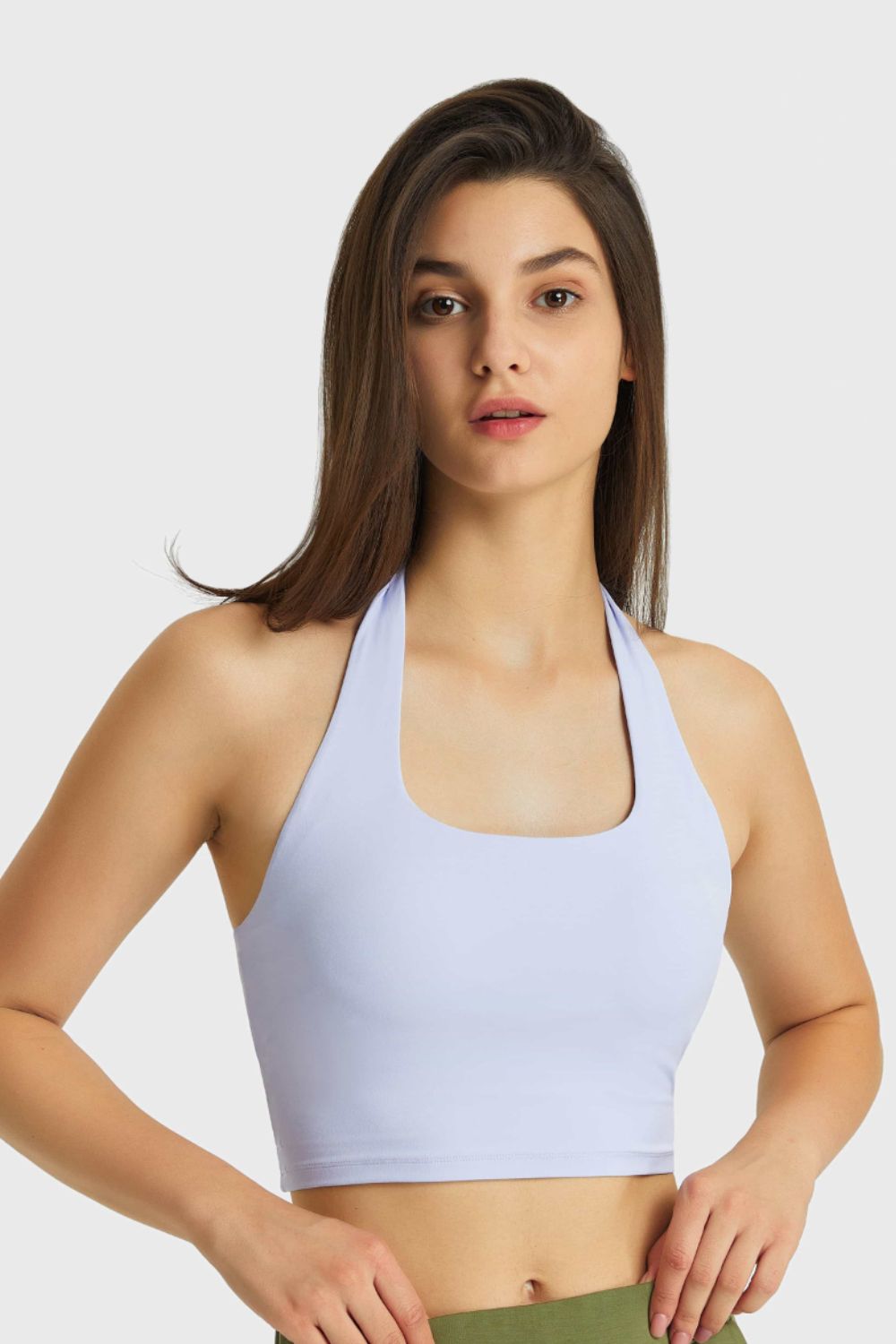 Breathable Halter Neck Sports Bra in Purple for Women