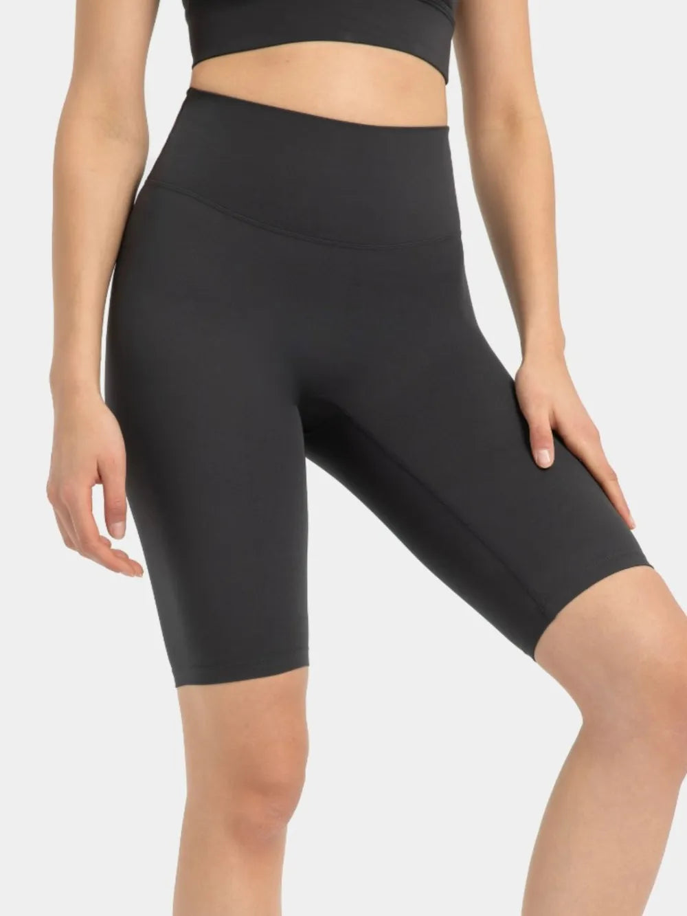 High Rise Wide Waistband Active Shorts in Dark Gray for Women