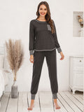 Round Neck Top and Pants Lounge Set in Charcoal for Women
