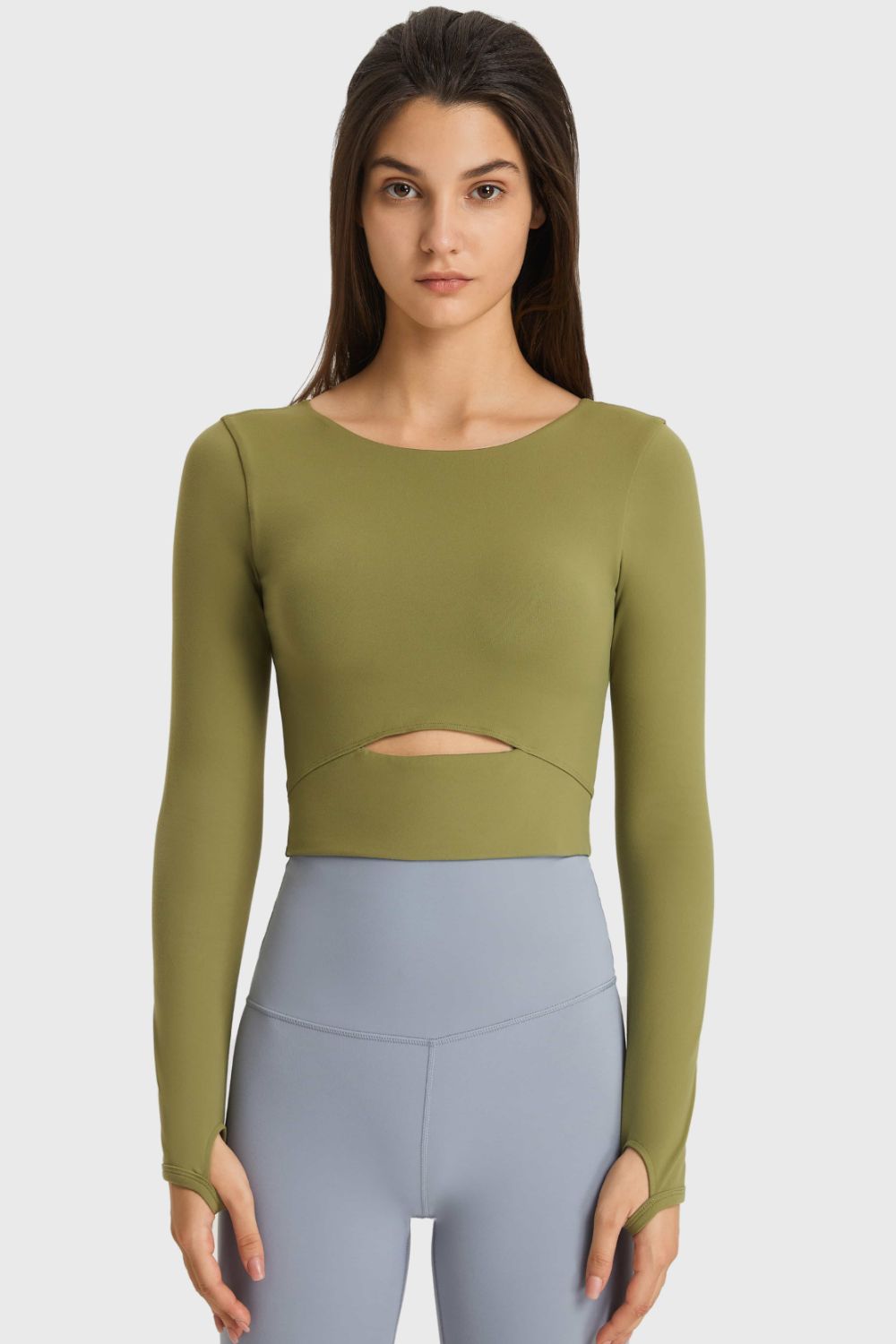 Cutout Long Sleeve Cropped Sports Top in Sky Blue for Women