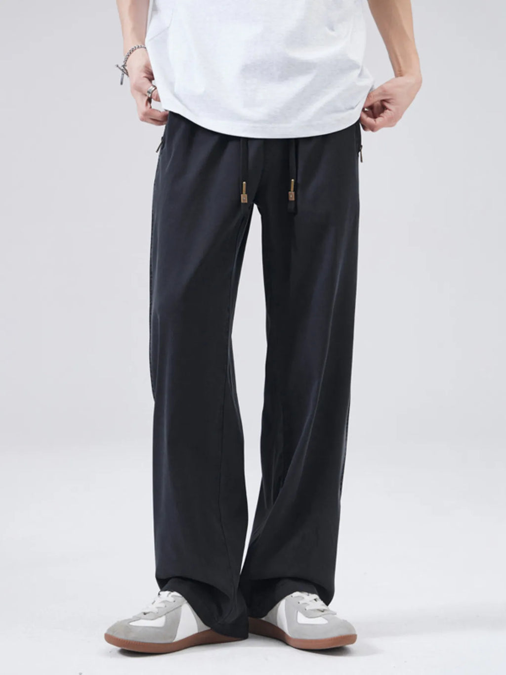 Drawstring Wide Leg Pants Plus Size in Classic in Black for Men
