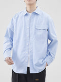 Plus Size Striped Button Up Long Sleeve Shirt in Blue for Men