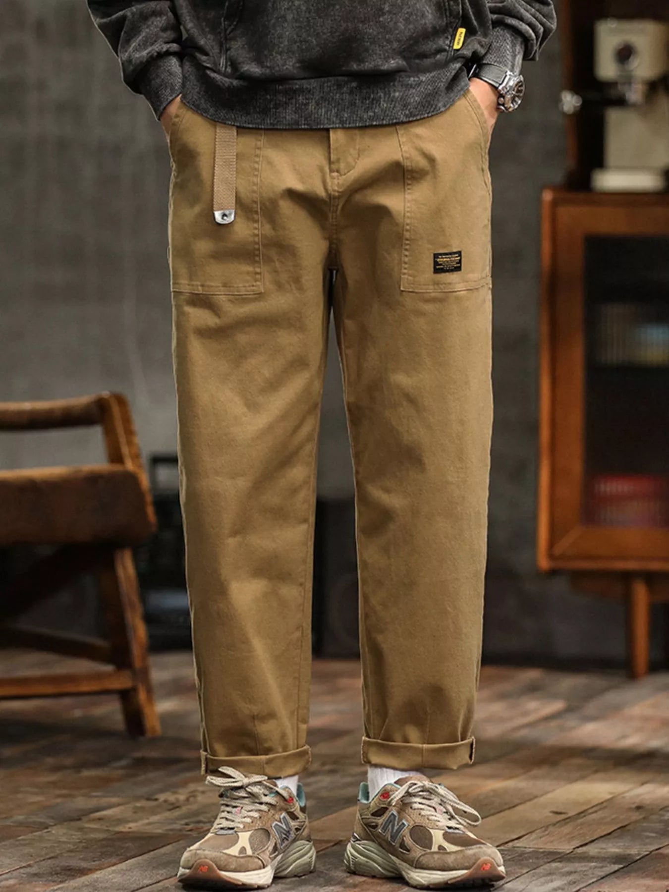 Wide Leg Pants in Khaki for Men
