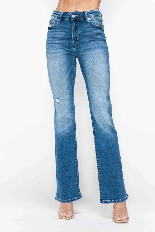 Plus Size Distressed High Rise Jeans with Pockets in Medium for Women