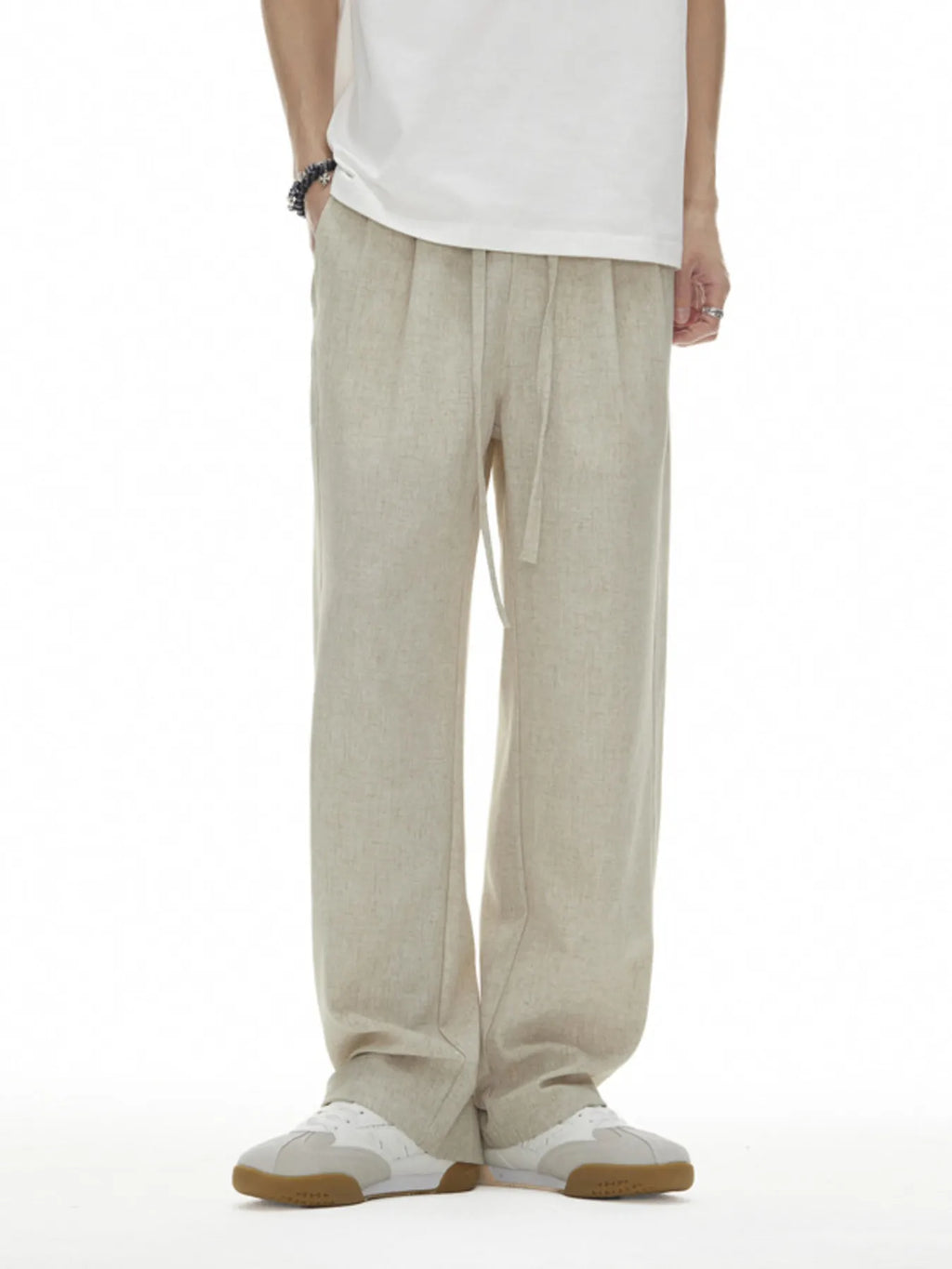 Plus Size Drawstring Wide Leg Pants in Apricot for Men