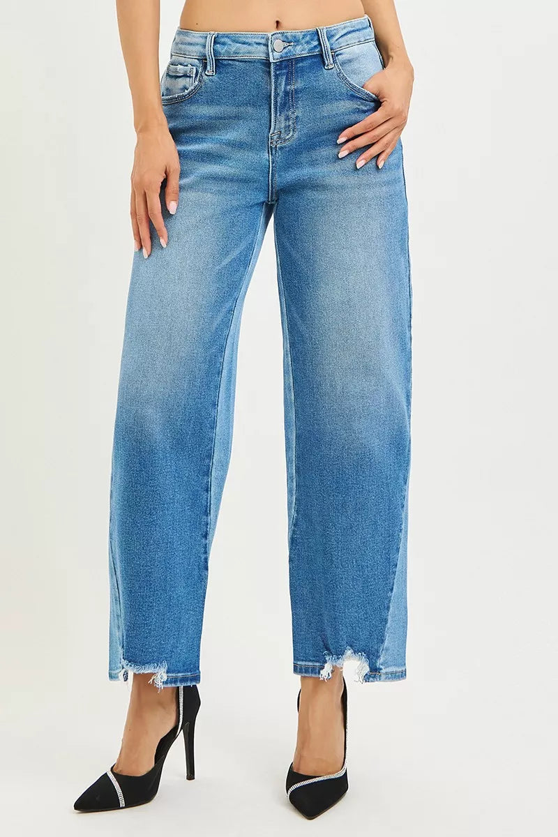Slouchy Cropped Barrel Jeans with Contrast Wash Plus Size in Dark Combo for Women