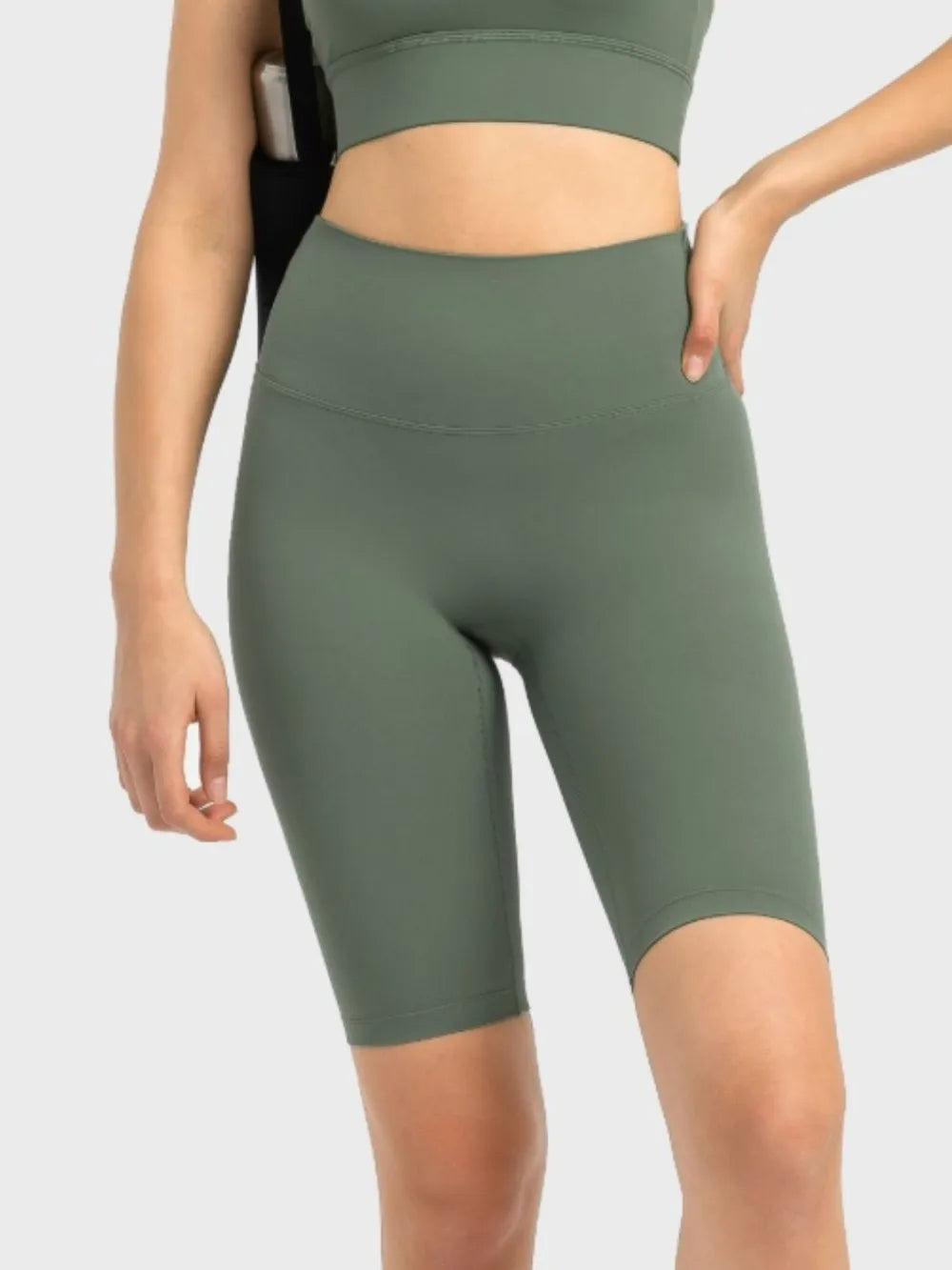 High Rise Wide Waistband Active Shorts in Dark Gray in Black for Women