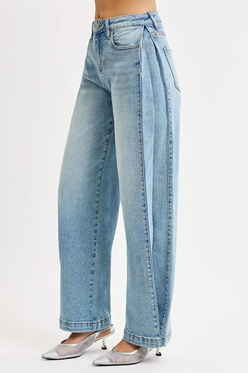 Mid Rise Wide Barrel Transferable Leg Snap Jeans in Medium for Women