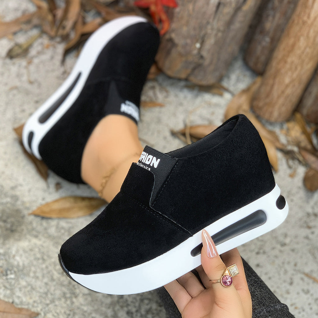 Round Toe Platform Slip-Ons in Black for Women