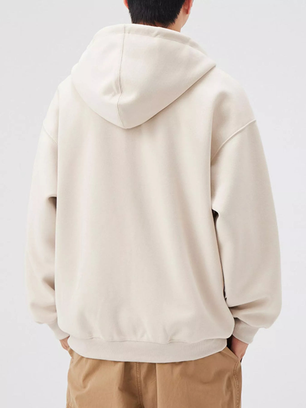 Casual Loose Fit Zip-Up Hoodie in White Gray for Men