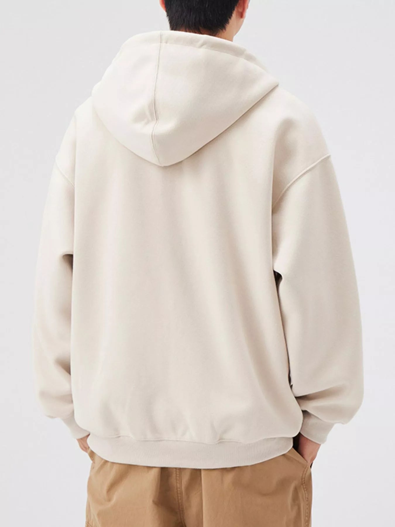 Casual Loose Fit Zip-Up Hoodie in White Gray for Men