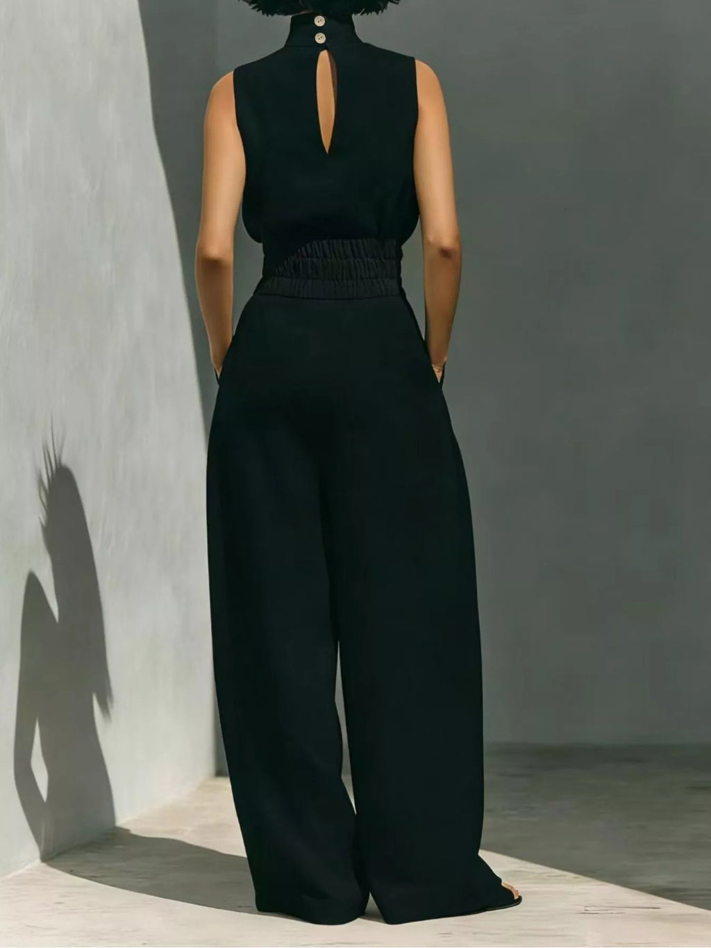 Turtleneck Sleeveless Top and Wide Leg Pants Set in Sky Blue for Women