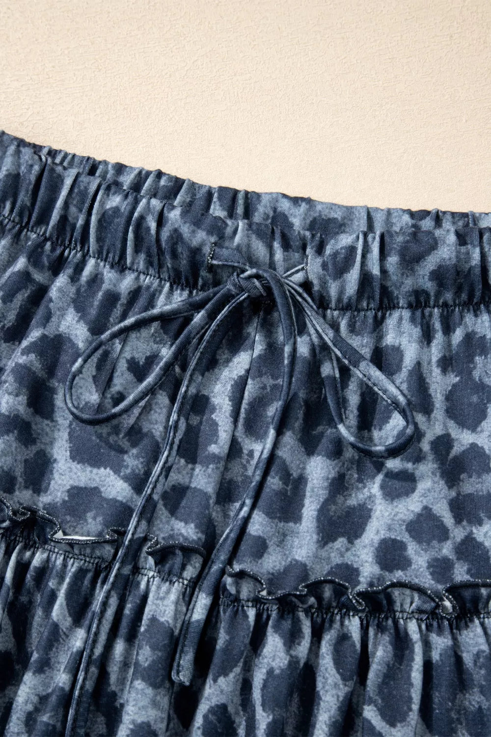 Leopard Print Frilled Detail Drawstring Wide Leg Pants for Women