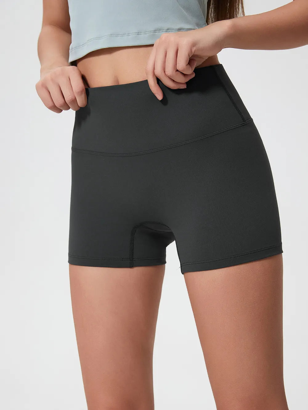 High Waist Active Shorts in Deep Dark Green in Graphite Gray for Women