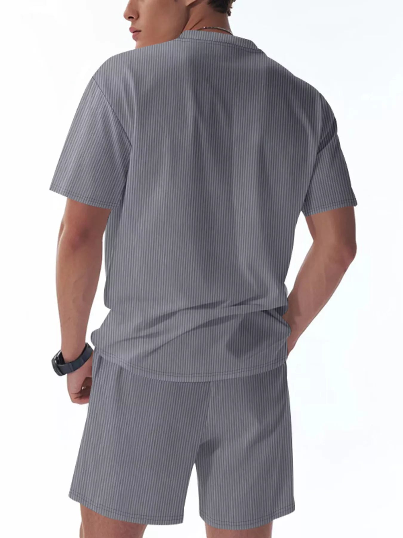 Casual Striped Top and Shorts Set Plus Size in Light Blue for Men