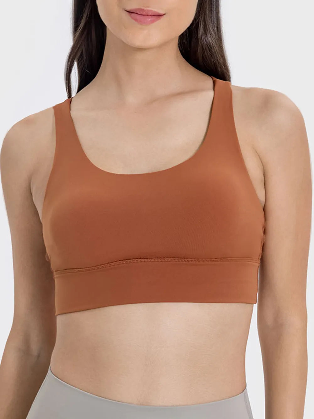 Crisscross Scoop Neck Active Tank in Caramel for Women