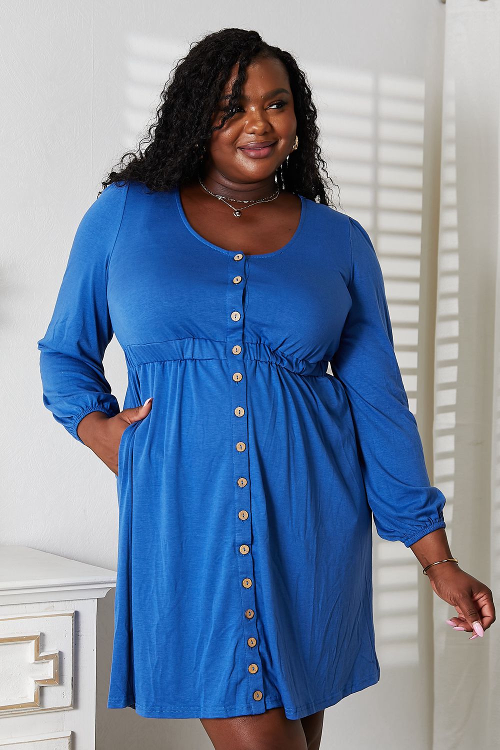 Scoop Neck Empire Waist Long Sleeve Magic Dress for Women