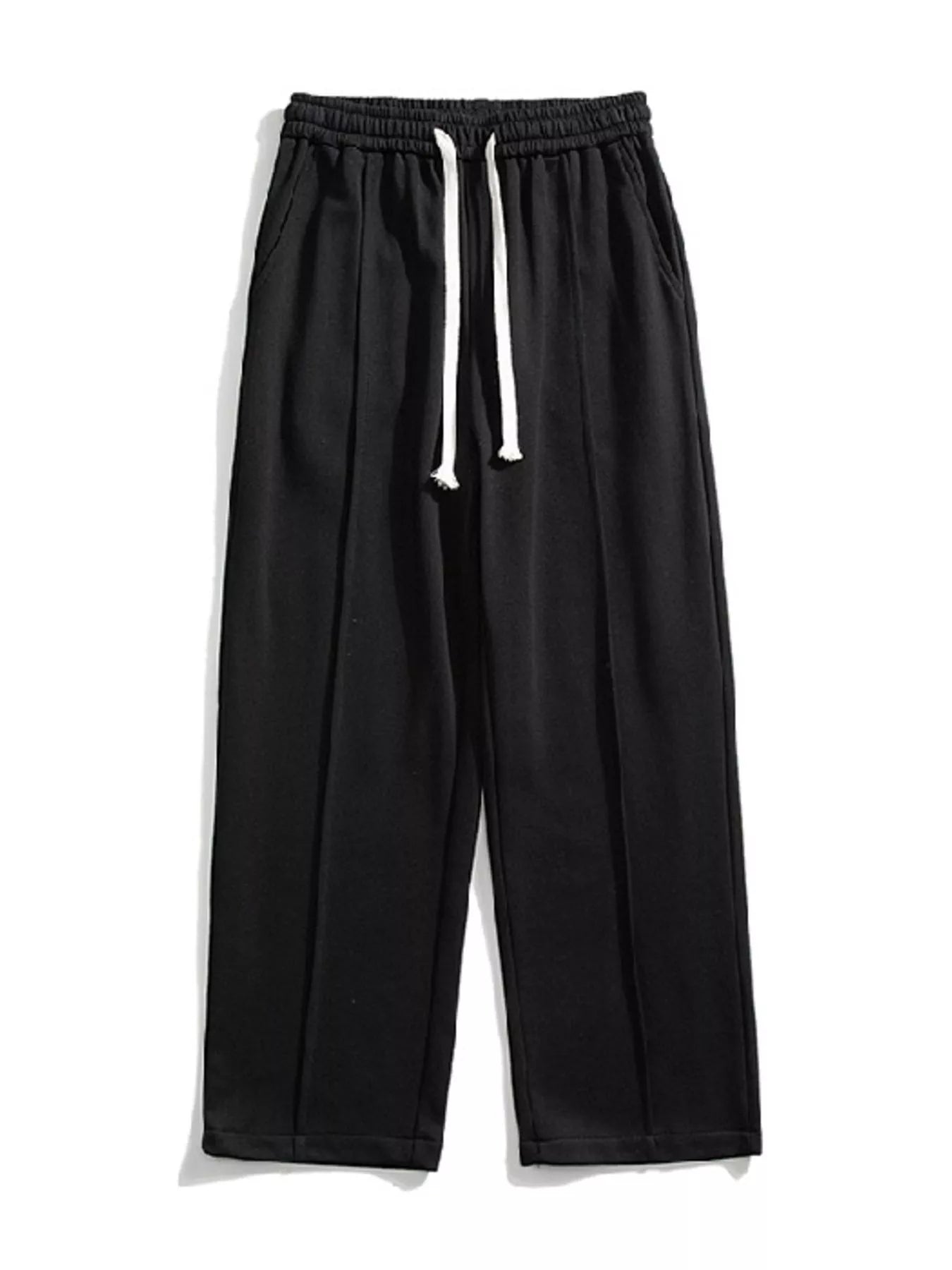 Plus Size Casual Wide Leg Drawstring Pants in Black for Men