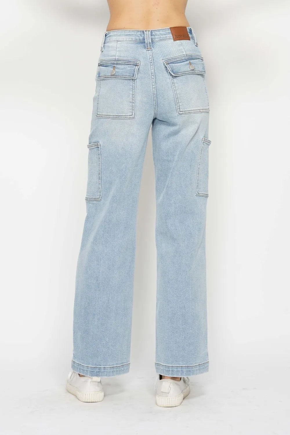 Plus Size High Waist Straight Cargo Jeans in Light for Women