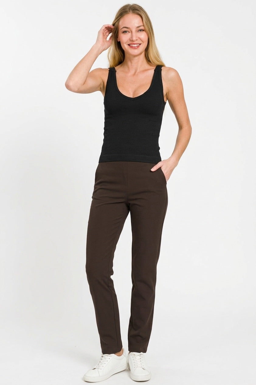 Ribbed Seamless Bra Padded V-Neck Tank Top for Women