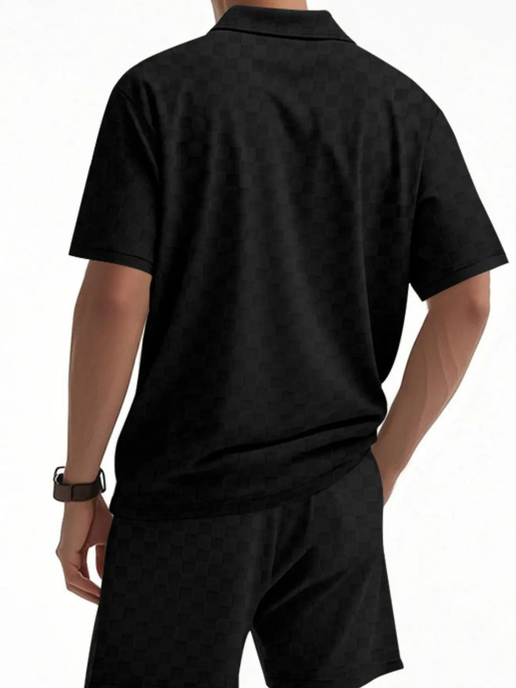 Quarter Zip Short Sleeve Top and Shorts Set Plus Size in White for Men