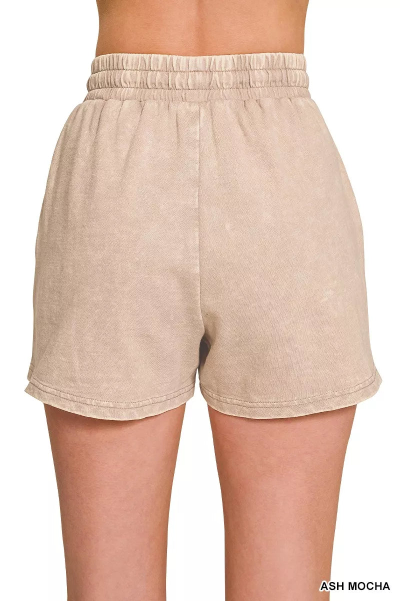 French Terry Acid Washed Relaxed Top & Short Set in Mocha for Women