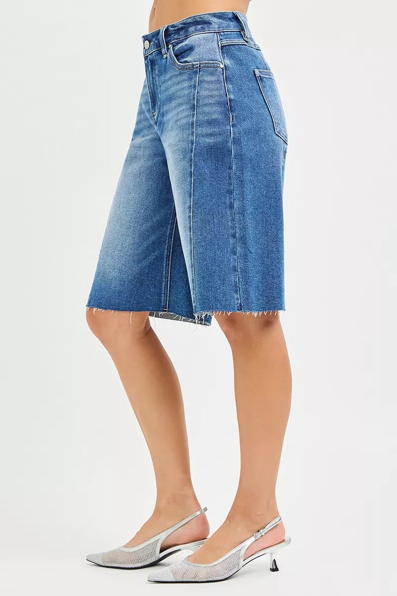 Raw Hem Slouchy Seamed Jorts in Medium for Women