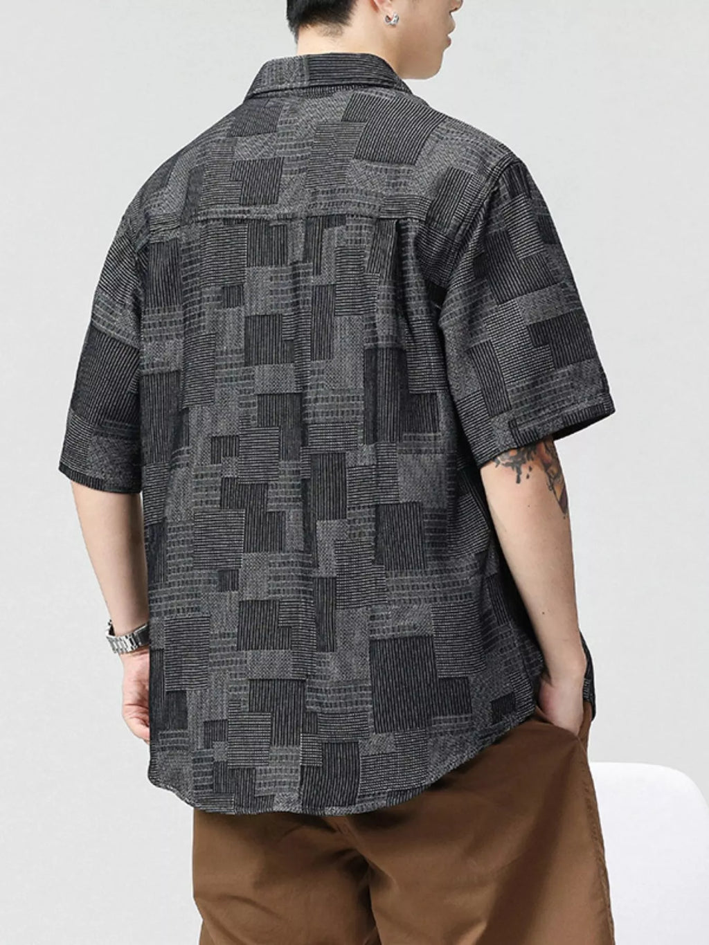 Plus Size Plaid Short Sleeve Shirt in Dusty Blue for Men
