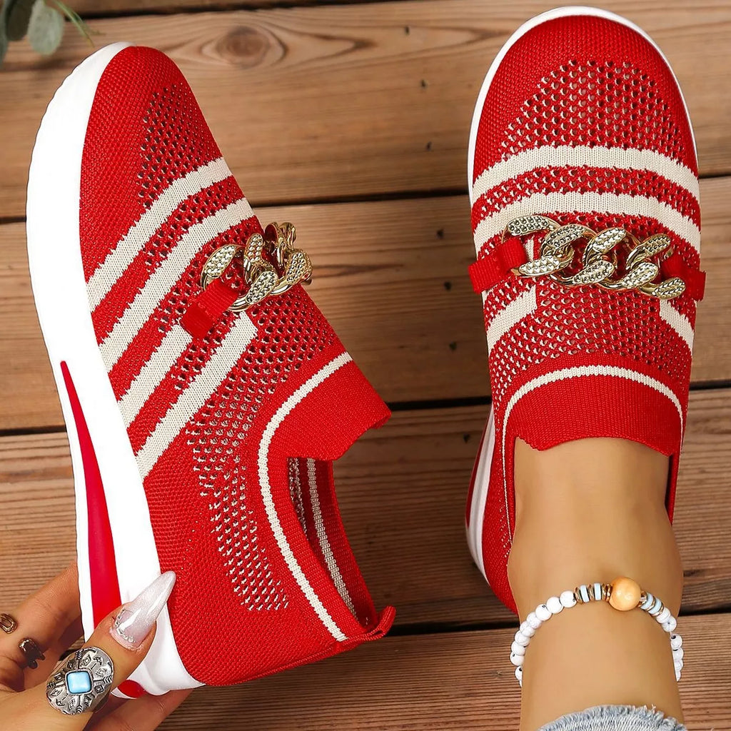 Round Toe Mesh Slip-Ons in Cream White for Women