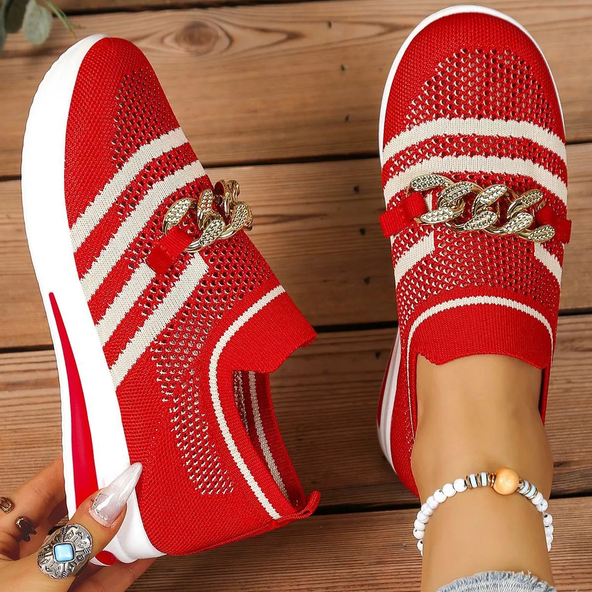 Round Toe Mesh Slip-Ons in Cream White for Women