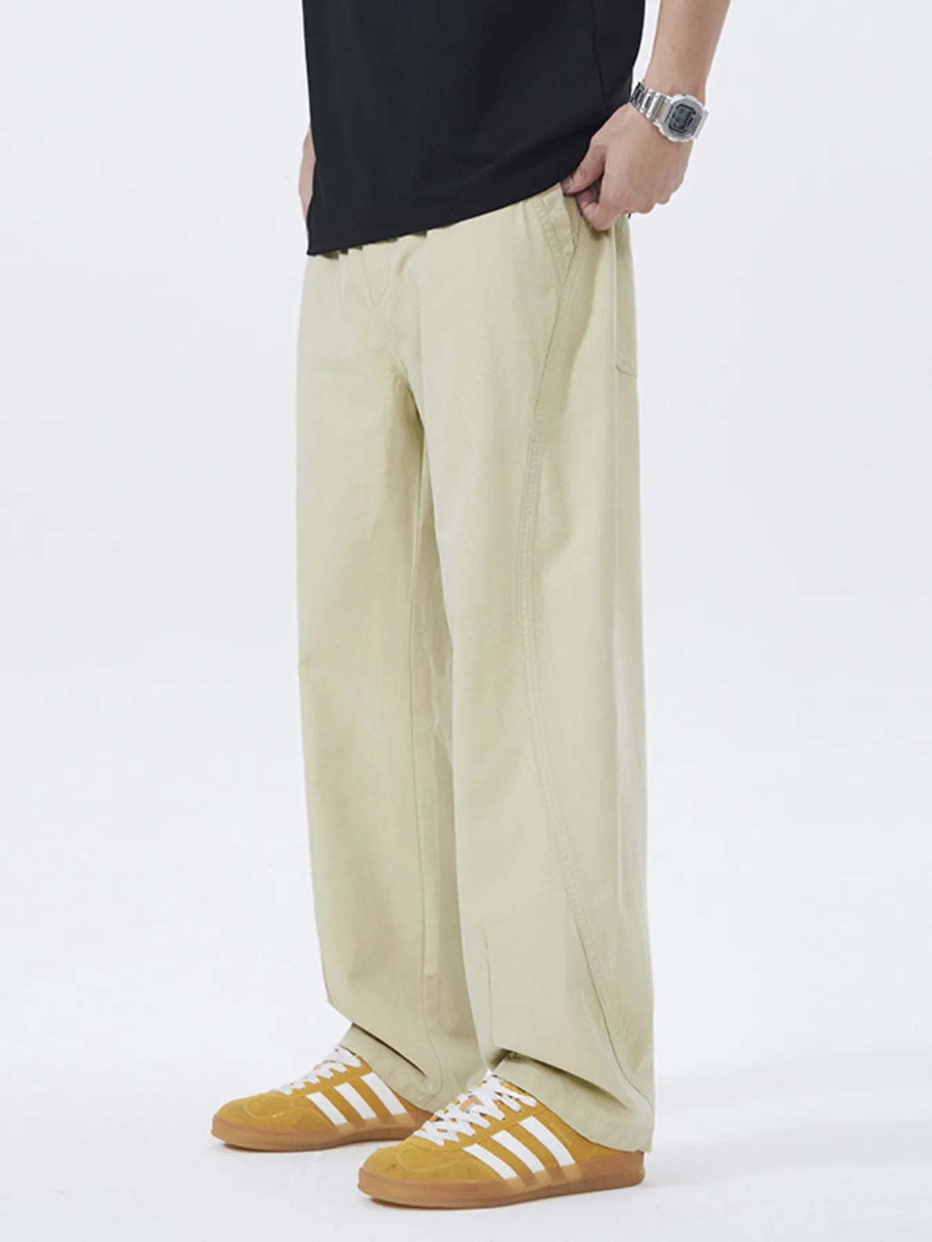 Loose Fit Casual Pants Plus Size in Khaki for Men