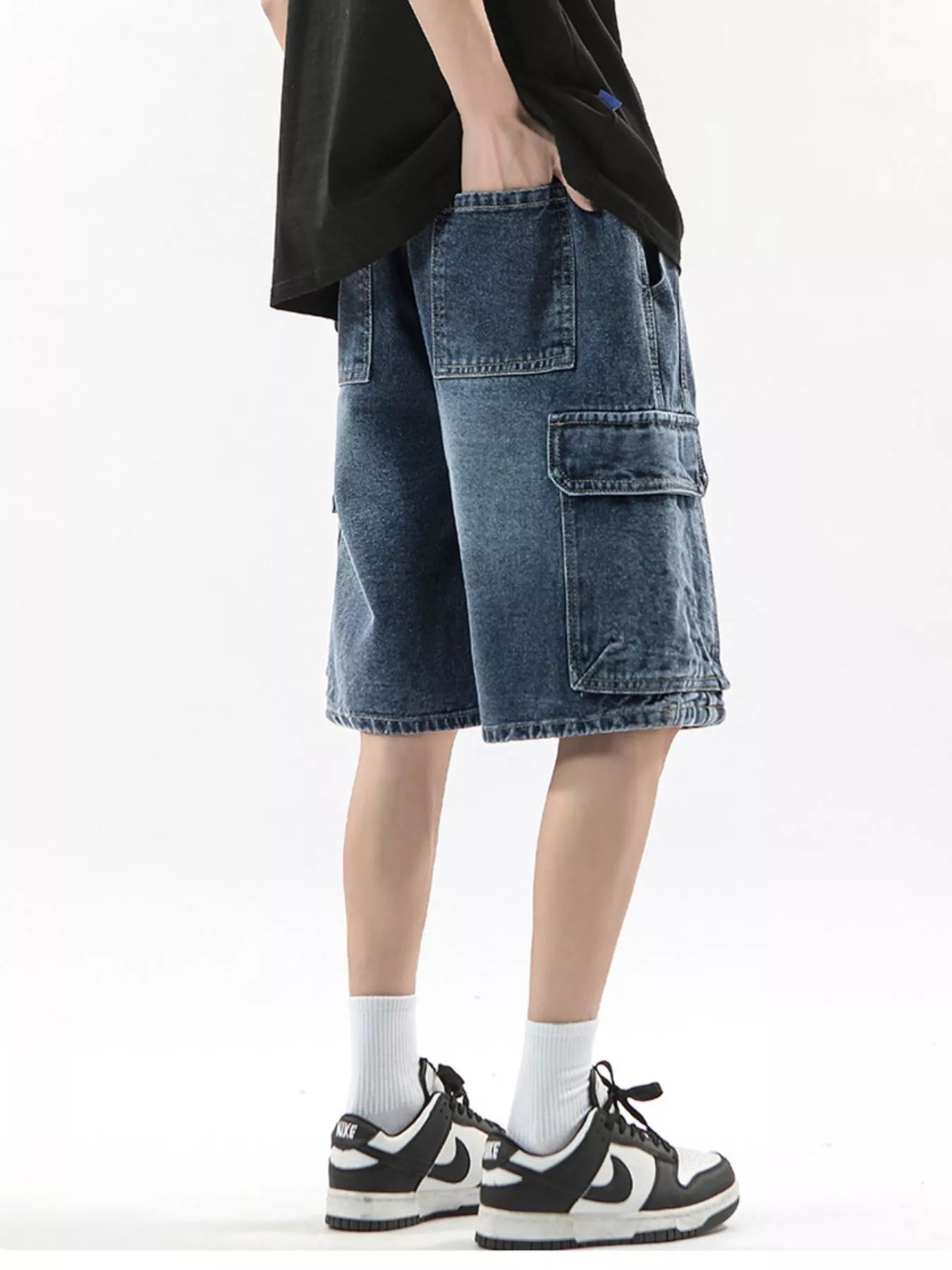 Wash Drawstring Cargo Shorts Plus Size in Cement Gray for Men