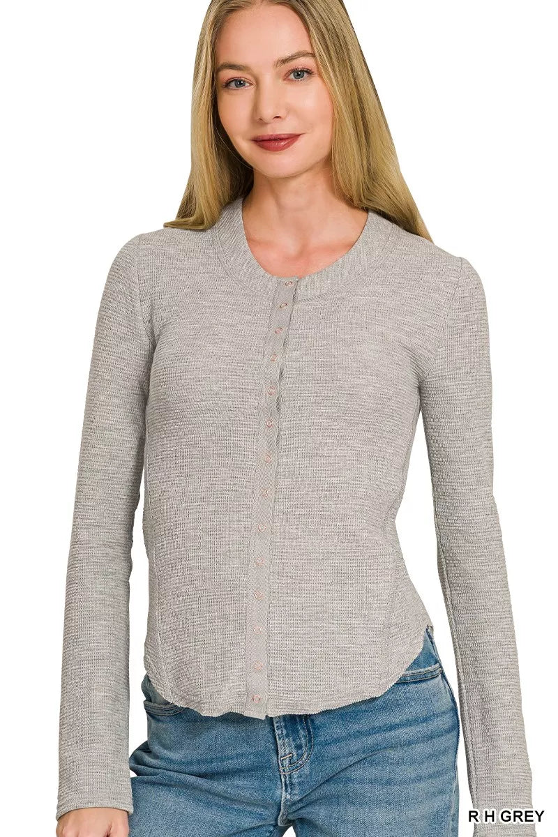 Double Knit Snap Button Shirts in R Heather Grey for Women