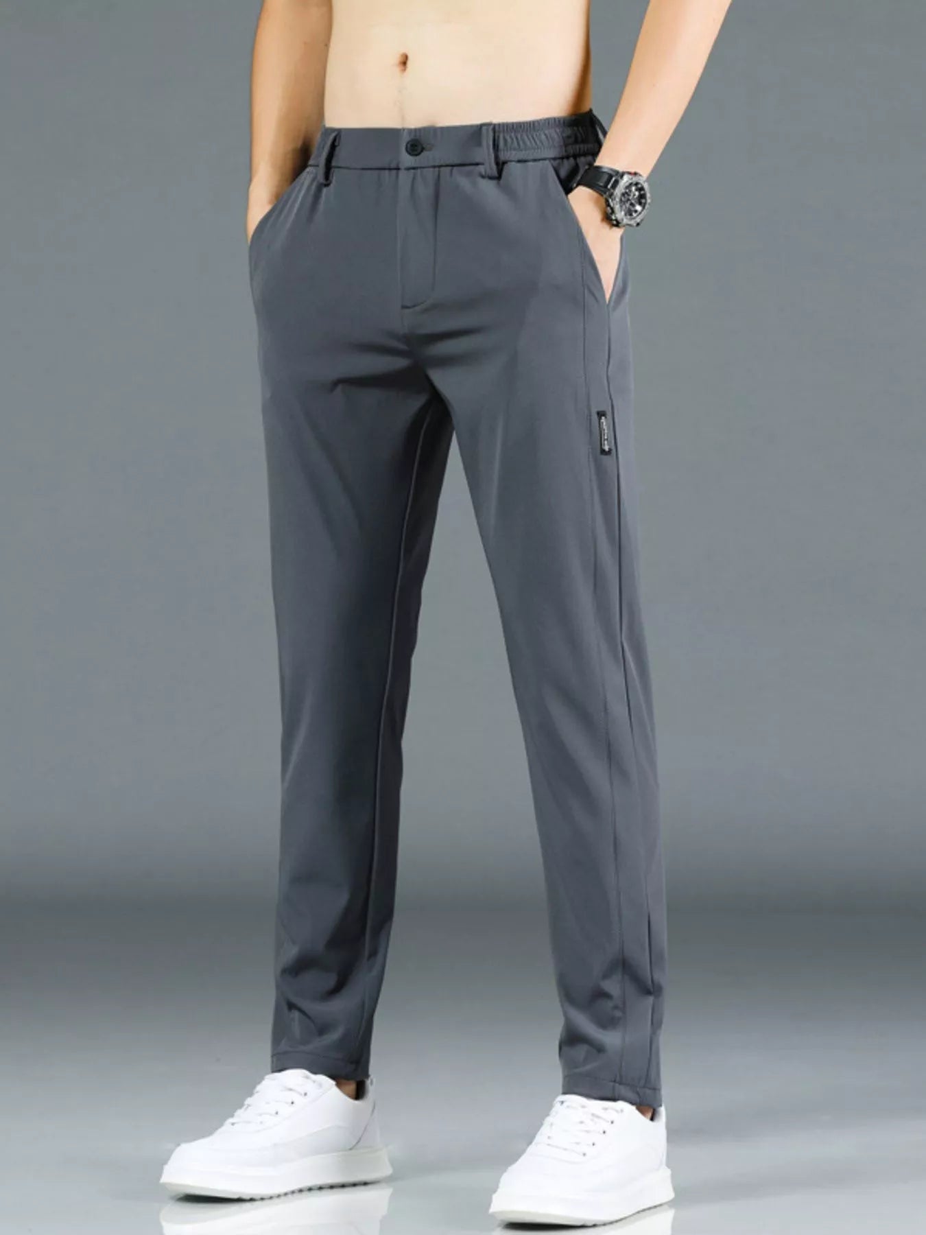 Slim Fit Casual Pants in Dark Gray for Men