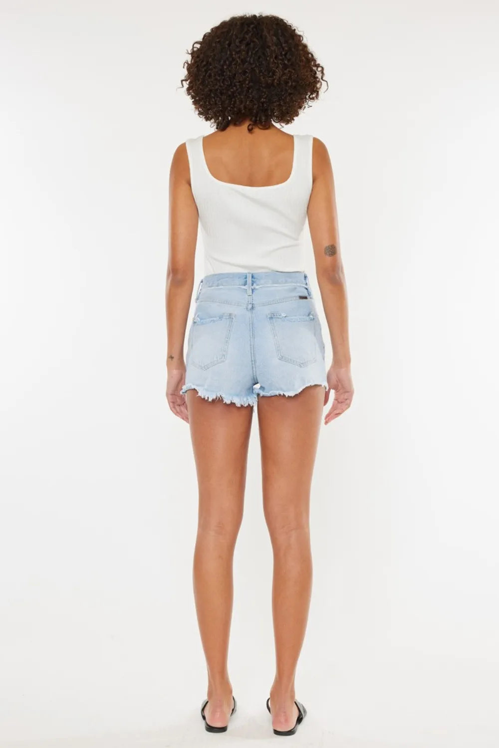Distressed Button Fly Denim Shorts in Medium for Women