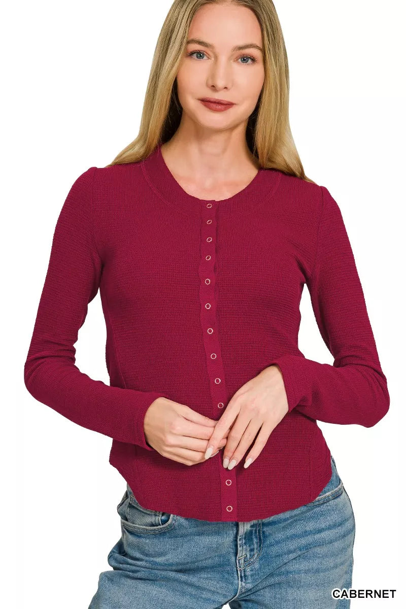 Double Knit Snap Button Shirts in Cabernet for Women