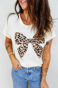 Leopard Bow Graphic Relaxed Fit T-Shirt in White for Women